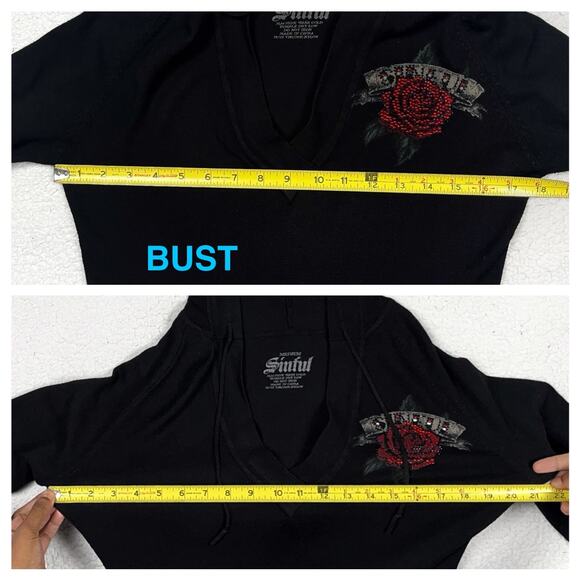 Y2K Sinful Rhinestone Black Ribbed Hooded Sweater Dress Goth Skull Roses Medium - Picture 10 of 16